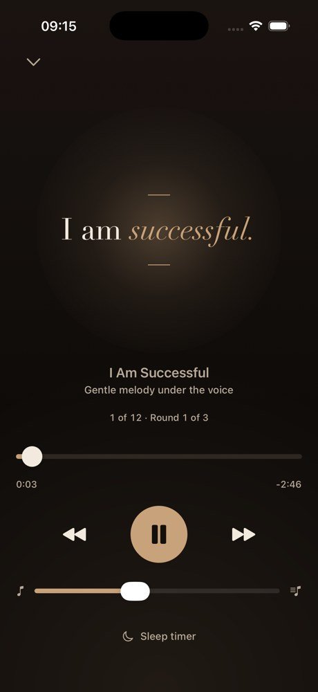 The player showing the affirmation I am successful, large and centred